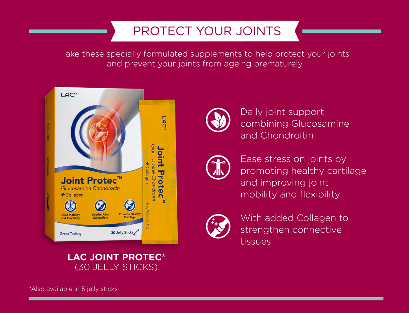 LAC Jont Prote Glusoamin Chondroitin + Collagen (30 Jelly Sticks)